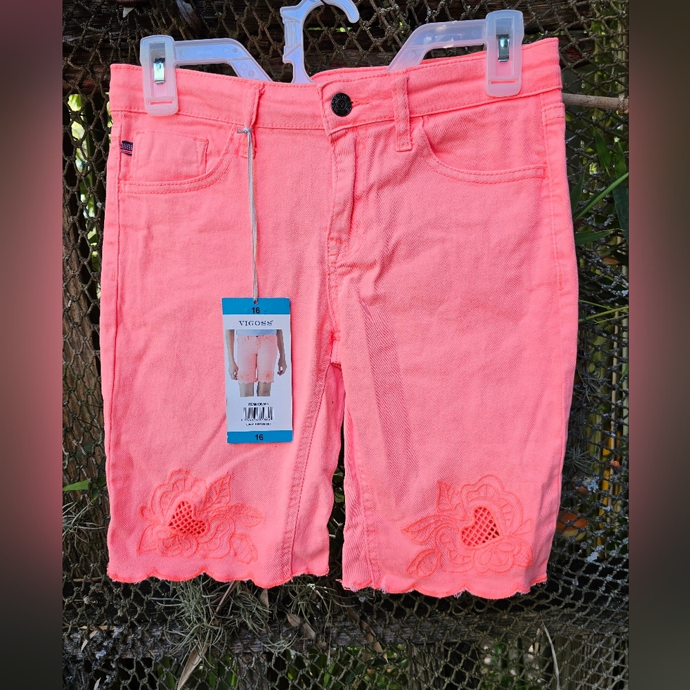Vigoss Florence Neon Pink Orange Sz 16 Bermuda Regular Rise Super Stretch NWT